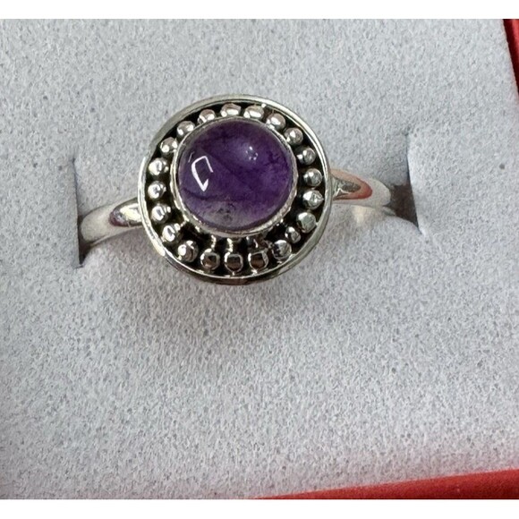 New 925 Amethyst Ring Size 8.5 – Purple Cabochon Halo - Picture 3 of 11